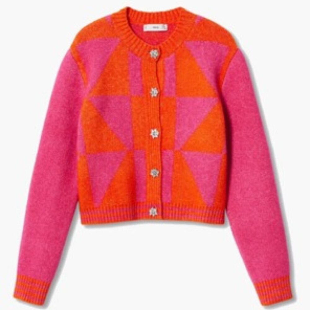 Mango Pink and Orange Geometric Cardigan